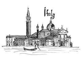 sketch italy venice quay near the river old houses and gondola vector