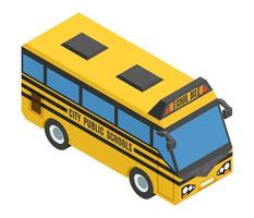 pequeño autobús isométrico amarillo con gafas azules vector
