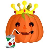 orange malicious pumpkin with crown and juice vector