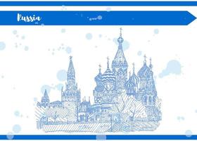 Blue and white sketch red square moscow temple vector