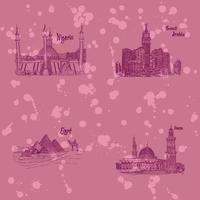 sketch pattern Arab countries on pink with spots vector