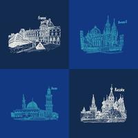 blue sketch pattern architecture travel countries vector