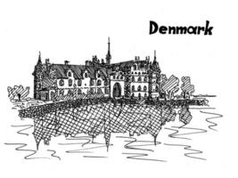 house on the bank of the river Denmark postcard in the sketch st vector