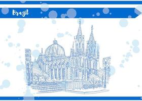 postal hecha a mano del bosquejo de san pablo de la catedral de brasil azul vector