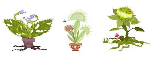 conjunto de plantas para la fiesta del monstruo de halloween vector