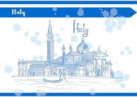 Blue sketch italy venice quay near the river old houses and gond vector