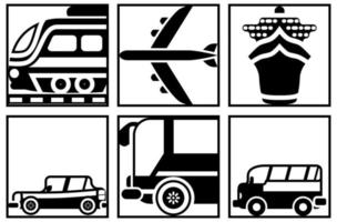 iconos vectoriales en blanco y negro de todo tipo de transporte vector