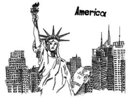 estatua de la libertad, postal, américa, bosquejo, de, nueva york vector