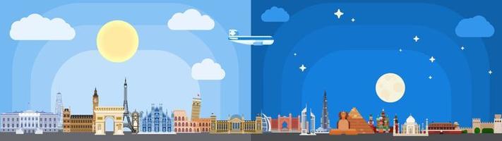 tourism flight to all countries day and night new vector