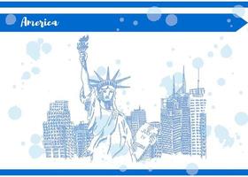 estatua de la libertad postal america boceto de nueva york azul vector