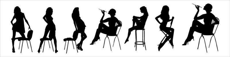 silhouette of sitting girls set vector