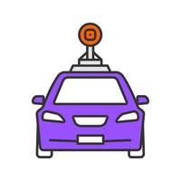 Smart car in front view color icon. NFC auto with roof camera and radar sensor. Intelligent vehicle. Self driving automobile. Autonomous car. Driverless vehicle. Isolated vector illustration