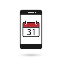 Mobile phone flat design icon with Calendar icon with the date 31th vector