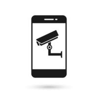 Mobile phone flat design icon with cctv camera vector