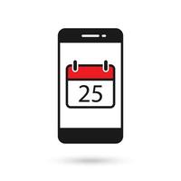 Mobile phone flat design icon with Calendar icon with the date 25 vector