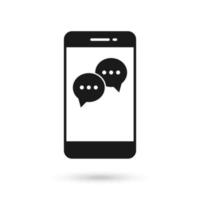 Mobile phone flat design icon with two speech bubble symbols vector