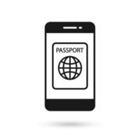 Mobile phone flat design with passport icon. vector