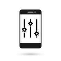 Mobile phone flat design with setting icon. vector