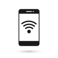 Mobile phone flat design with wireless signal icon. vector