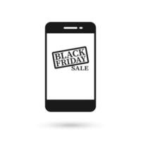 Mobile phone flat design with black friday sale icon. vector