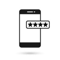 Mobile phone flat design icon with password sign. vector