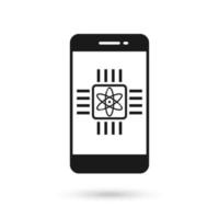 Mobile phone flat design icon with Quantum computing sign. vector