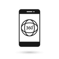 icono de diseño plano de teléfono móvil con signo de ángulo de rotación de 360 grados. vector