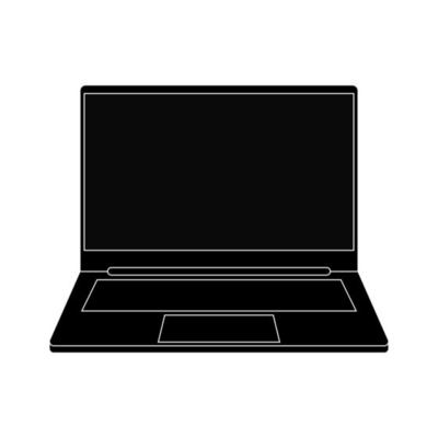 Laptop icon. Thin frame notebook or ultrabook. Simple flat symbol of laptop computer. Perfect black pictogram icon with empty monitor. Glyph computer symbol