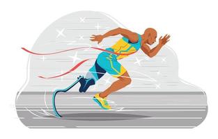 atleta velocista paralímpico en la línea de meta vector