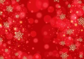 Red Christmas background with snowflakes and bokeh lights vector