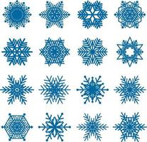 varios copos de nieve en trazo azul. aptos para adornos, íconos y texturas por vector