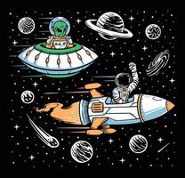 astronauta y ilustración de raza alienígena