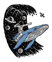 surfear en el universo con ballenas ilustración vector