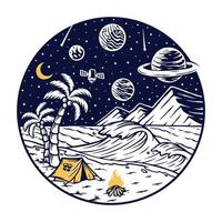 Camping on the beach at night illustration