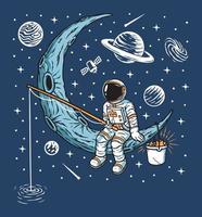 Astronauts fishing on the moon illustration vector