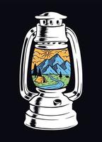 View of the mountain and old lamp vector illustration