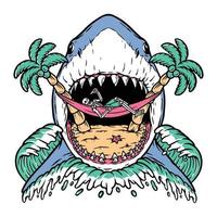 ataque de tiburón en la ilustración de la playa
