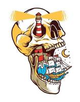 sailing on the skull island vector illustration