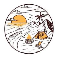 acampando en la ilustración de vector de playa