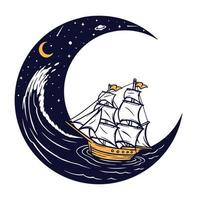 Sail at night vector illustration