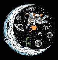 Astronaut plant trees on the moon illustration