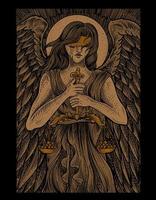 illustration angel justice with engraving style vector