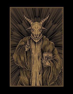 illustration baphomet god with engraving style