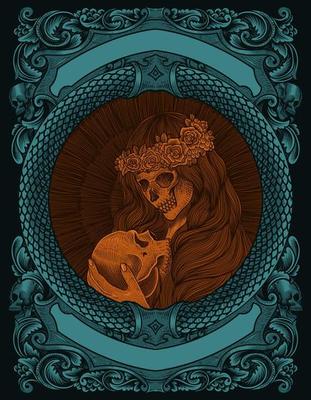 illustration sugar skull woman with engraving style