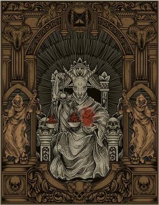 illustration king satan on gothic engraving ornament style