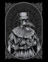 illustration plague doctor engraving style vector