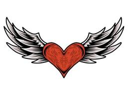 Illustration vector red heart wings