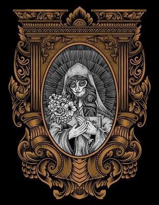 illustration sugar woman skull with engraving ornament frame