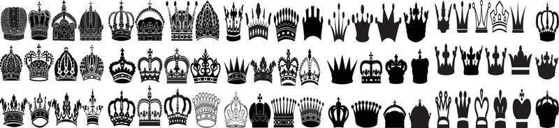 Big collection of vector crown silhouettes in vintage style, Crown Collection