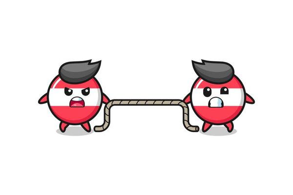 cute austria flag character is playing tug of war game